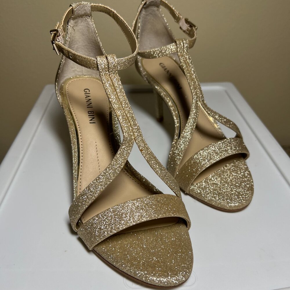 Gianni Bini Bridal Collection Shaylinn Glitter T-Strap Sandals  "Sand Go…